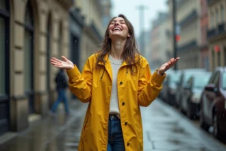 Journée pluvieuse avec des personnes profitant de l'extérieur en souriant