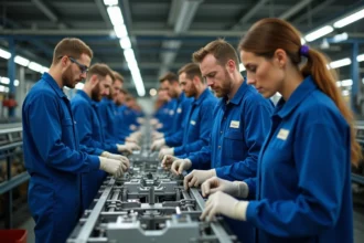 Secteur de la fabrication automobile avec de nombreux employés actifs
